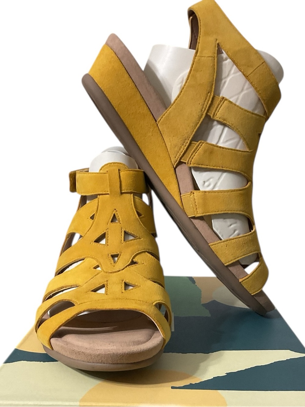 Earth “Pisa Chatham” Yellow Suede Cutout Strappy Sandals